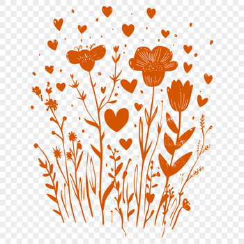 A colorful wild flower illustration featuring love hearts.