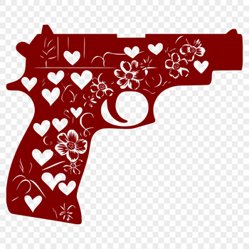 A stylized illustration of a gun with intertwined love hearts, designed as vector art.