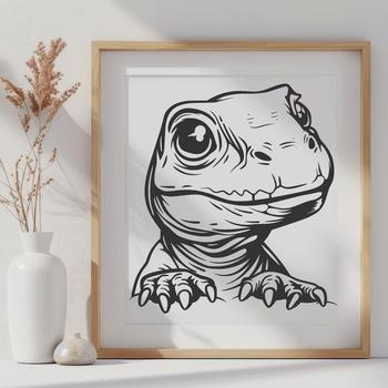 A full-body illustration of a friendly-looking dinosaur in a realistic style.