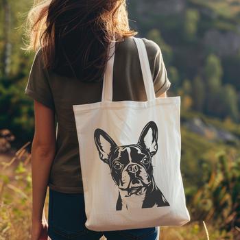 A vector illustration of a Boston Terrier's head with facial features and details.