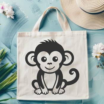 A sitting monkey depicted in a stylized, cartoon-like manner with bold lines and vibrant colors.