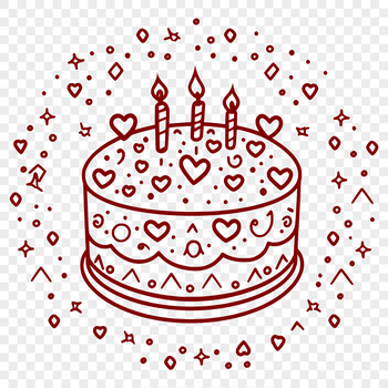 A colorful birthday cake design with love hearts, perfect for crafting or digital use.