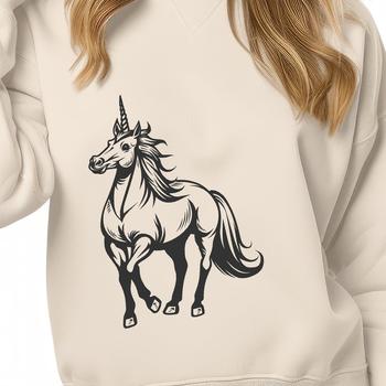 A colorful mythical creature with a horse-like body and a single horn on its forehead.