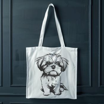 A full-body illustration of a sitting Shih Tzu dog breed with endearing facial features.