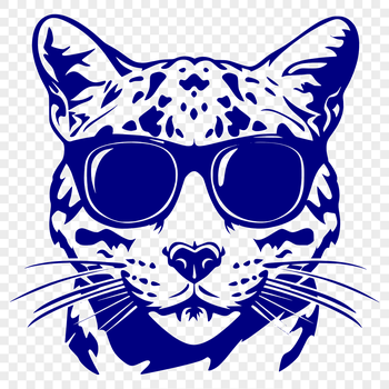 A wild ocelot's head with sunglasses, depicted in a simple vector style.