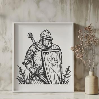 Medieval knight illustration in vector format, suitable for cutting machines like Cricut or laser cutters.