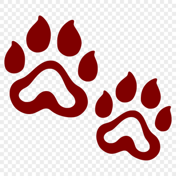A graphic illustration of a single animal paw print with detailed lines and texture.