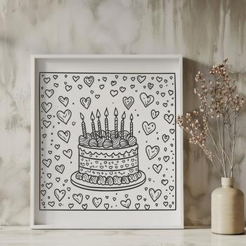 Creative Birthday Cake Digital Drawing - Free DXF Download