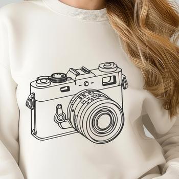 A digital camera with lens and flash, designed as vector art for editing in Procreate or Illustrator.