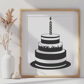 A vector design of a birthday cake with icing and sprinkles, suitable for digital cutting or printing.