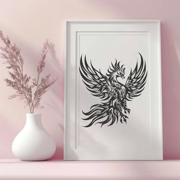A detailed illustration of a mythical phoenix in full body form, suitable for vector design and cutting machine applications.