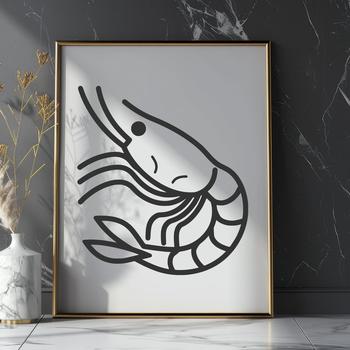 An illustration of a shrimp from head to tail, suitable for vector graphics and design.