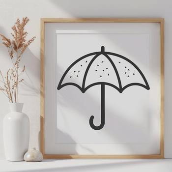 A simple line-drawn illustration of a classic umbrella, suitable for vector graphics.