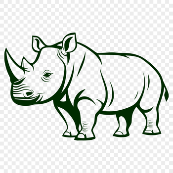 A digital illustration of a rhino in a natural habitat.