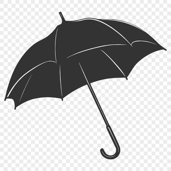 A simple, monochromatic silhouette of an umbrella in vector format.