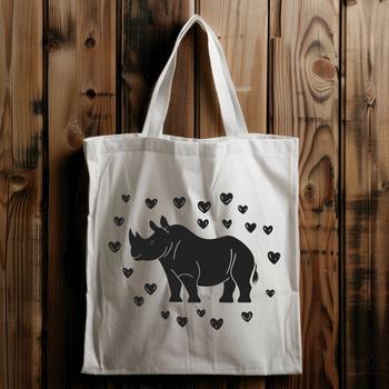 A vector illustration of a rhino with love hearts, suitable for various graphic designs.