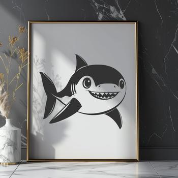 A cartoonish depiction of a shark, suitable for vector art and cutting machine designs.