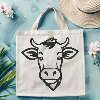 A simple line drawing illustration of a cow's head, suitable for various uses including farm-themed designs and DIY crafts.