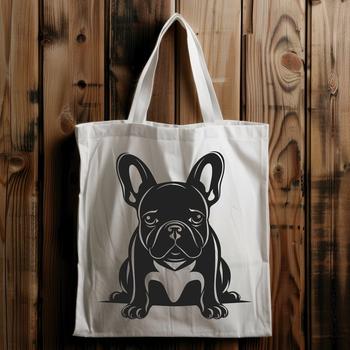Close-up illustration of a sitting French bulldog with a flat face and adorable wrinkles.