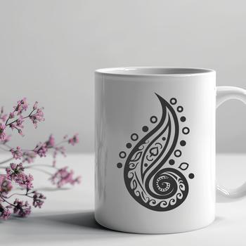 A stylized ornate pattern featuring a traditional paisley shape, suitable for various design applications.