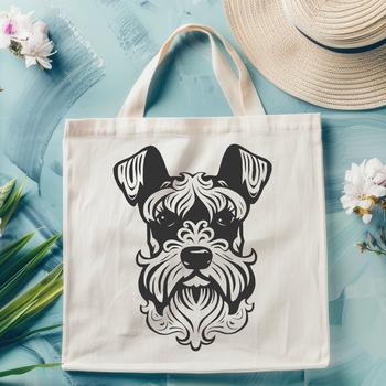 A detailed illustration of a small dog breed, the Miniature Schnauzer, with an ornate head shape.