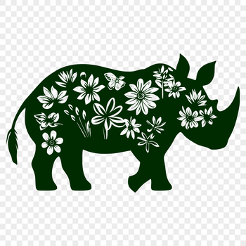 A large, gray rhino with distinctive horn, standing in a natural environment.