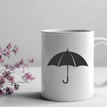 A simple vector illustration of an open umbrella on a cloudy rainy day.