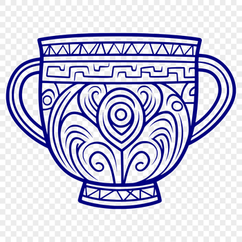 A detailed illustration of a standard cup with a handle and a flat base.