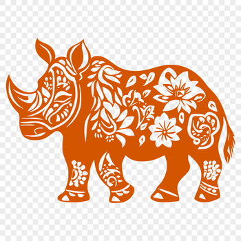 A rhino standing in a savannah landscape.