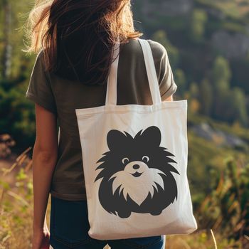 A digital rendering of a Pomeranian breed dog shown from head to paw, designed as vector art.