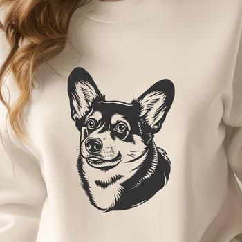 A detailed vector illustration of a Welsh Corgi's head, suitable for cutting machine designs.