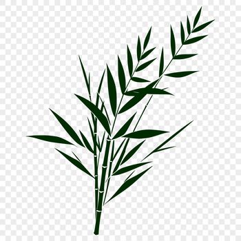 A stylized illustration of a single green leaf with simple lines and shapes.