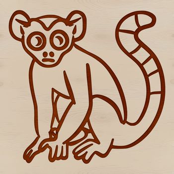 A simple line drawing of a lemur, a wild animal native to Madagascar.
