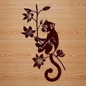 A vector illustration of a lemur in a natural setting surrounded by floral elements.