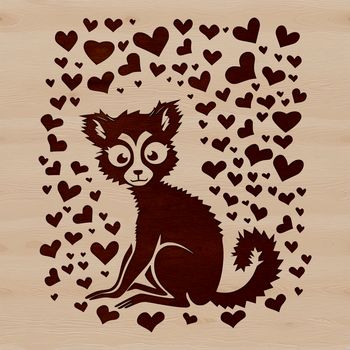 A lemur with hearts surrounding its body, depicted as a vector graphic illustration.