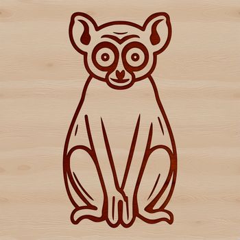A simple line drawing of a lemur in a natural habitat.