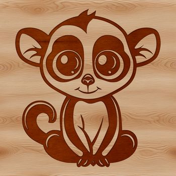 A small, wild primate with a long tail and large eyes, depicted in a clean vector graphic style.