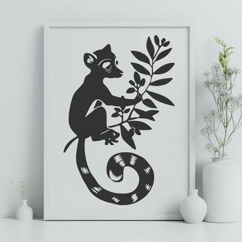 A vector illustration of a full-body lemur in simple outline style.