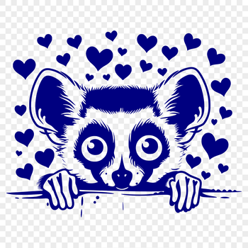 A vector illustration of a lemur's head peeking out from behind a heart-shaped object.
