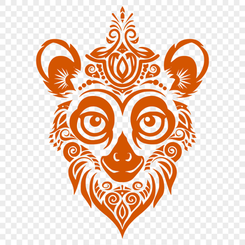 A detailed illustration of a lemur's head, featuring intricate facial features and markings.
