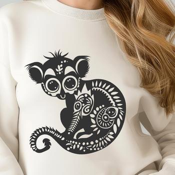 A full-body illustration of a lemur, created as vector art with intricate details.