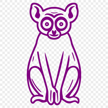 A simple line drawing of a lemur in its natural habitat.