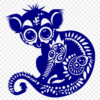 A full-body illustration of an ornate lemur in a colorful design suitable for commercial or personal use.