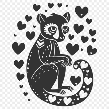 A full-body illustration of a lemur with love hearts.