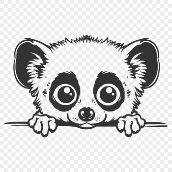 Illustrative graphic of a cute lemur's head peeking out from behind foliage.