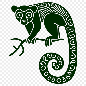 A detailed illustration of a full-body lemur in a traditional ornate style.