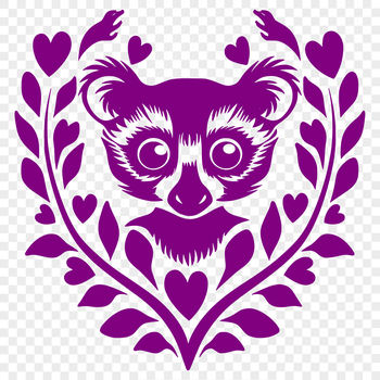 A cute lemur with hearts on its head, suitable for crafting and design projects.