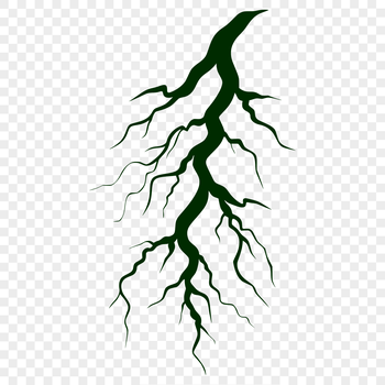 A stylized illustration of lightning bolts striking the ground in various directions.