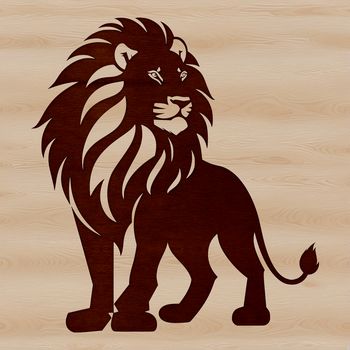 A majestic standing lion with tawny fur and shaggy mane, depicted in vector format.