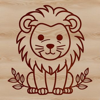 A simple line drawing of a sitting lion with a bold, youthful expression.